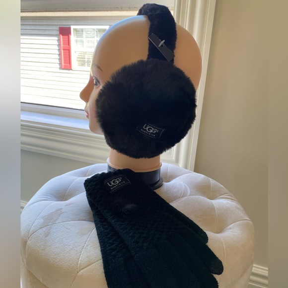 UGG Black Faux Fur Ear Muffs & Tech Glove Set - Picture 2 of 3